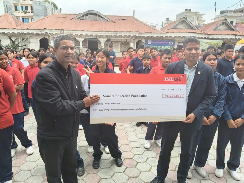 आईएमई लाइफ इन्स्योरेन्सद्वारा समता एजुकेशन फाउन्डेसनलाई रु. ५ लाख सहयोग
